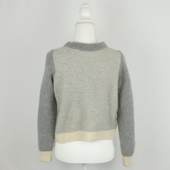 Krimson Klover Women's Large Cream Gray Wool & Cashmere Crew Neck Sweater - Picture 3 of 9
